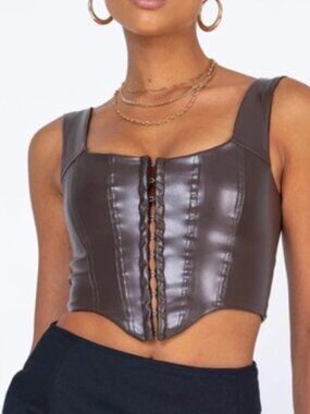 Princess Polly Tatum Faux Leather Brown Corset Top 6